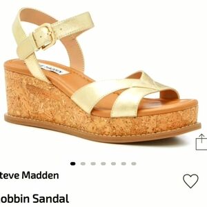 Steve Madden Gold Sandals with Cork Wedge Women's Size 9